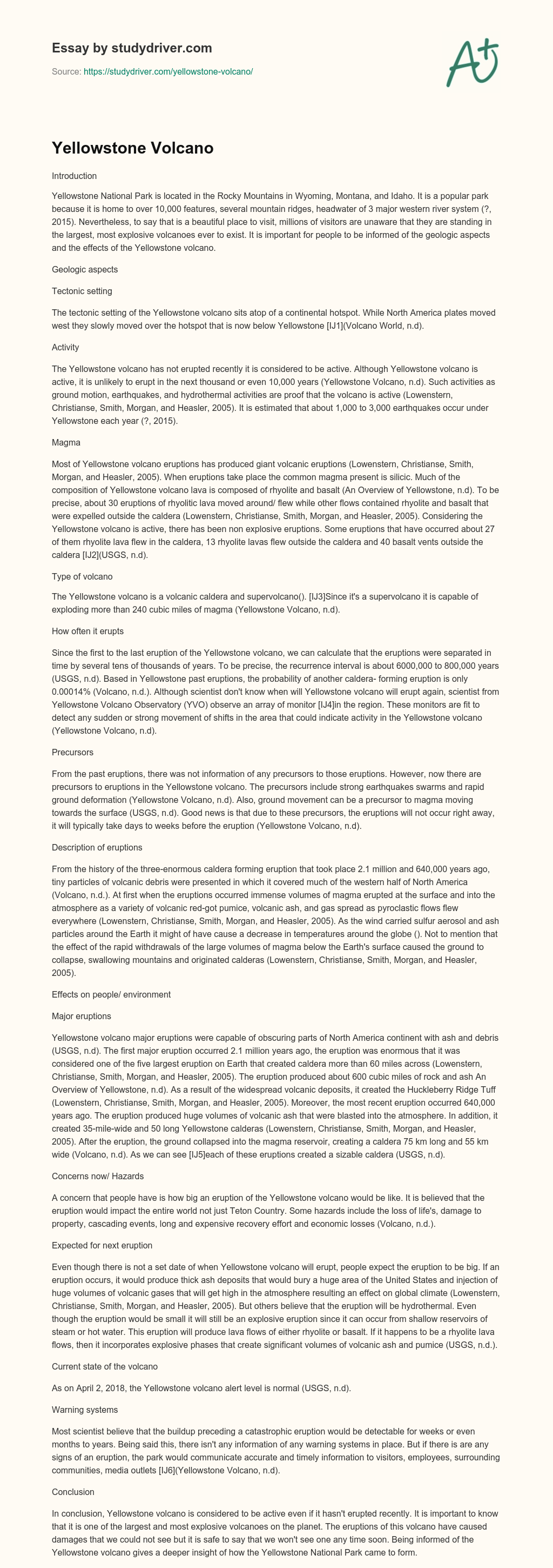 Yellowstone Volcano essay