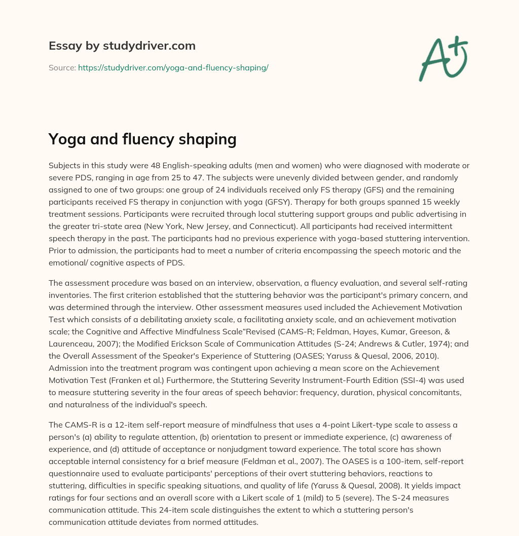 Yoga and Fluency Shaping essay