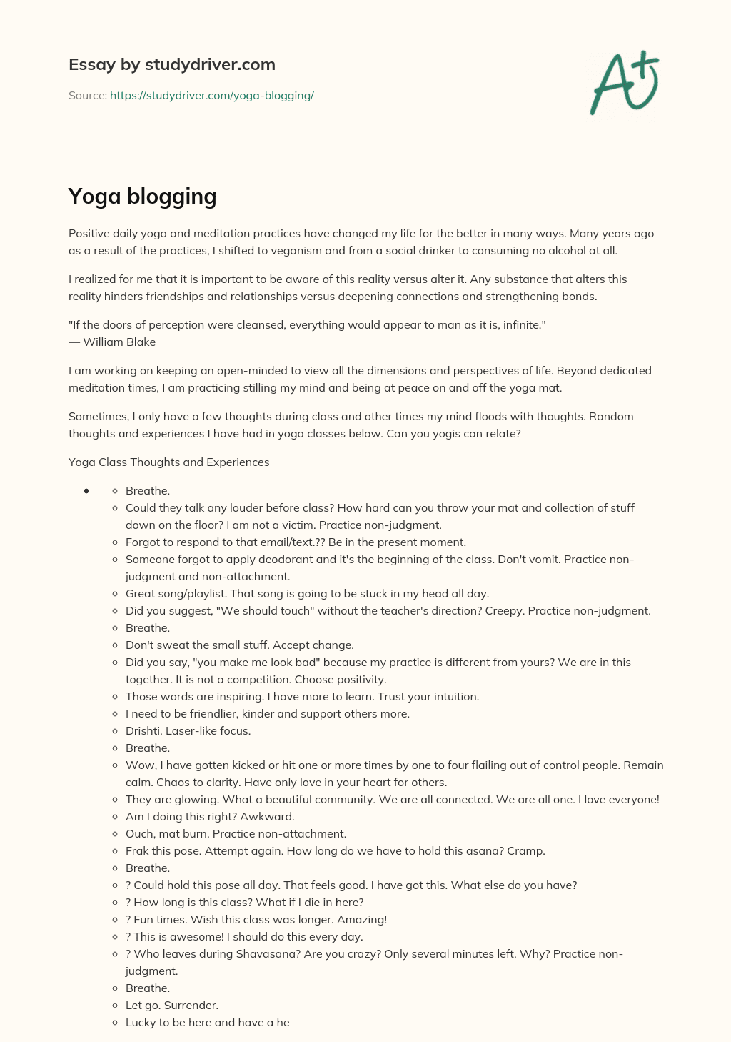 Yoga Blogging essay
