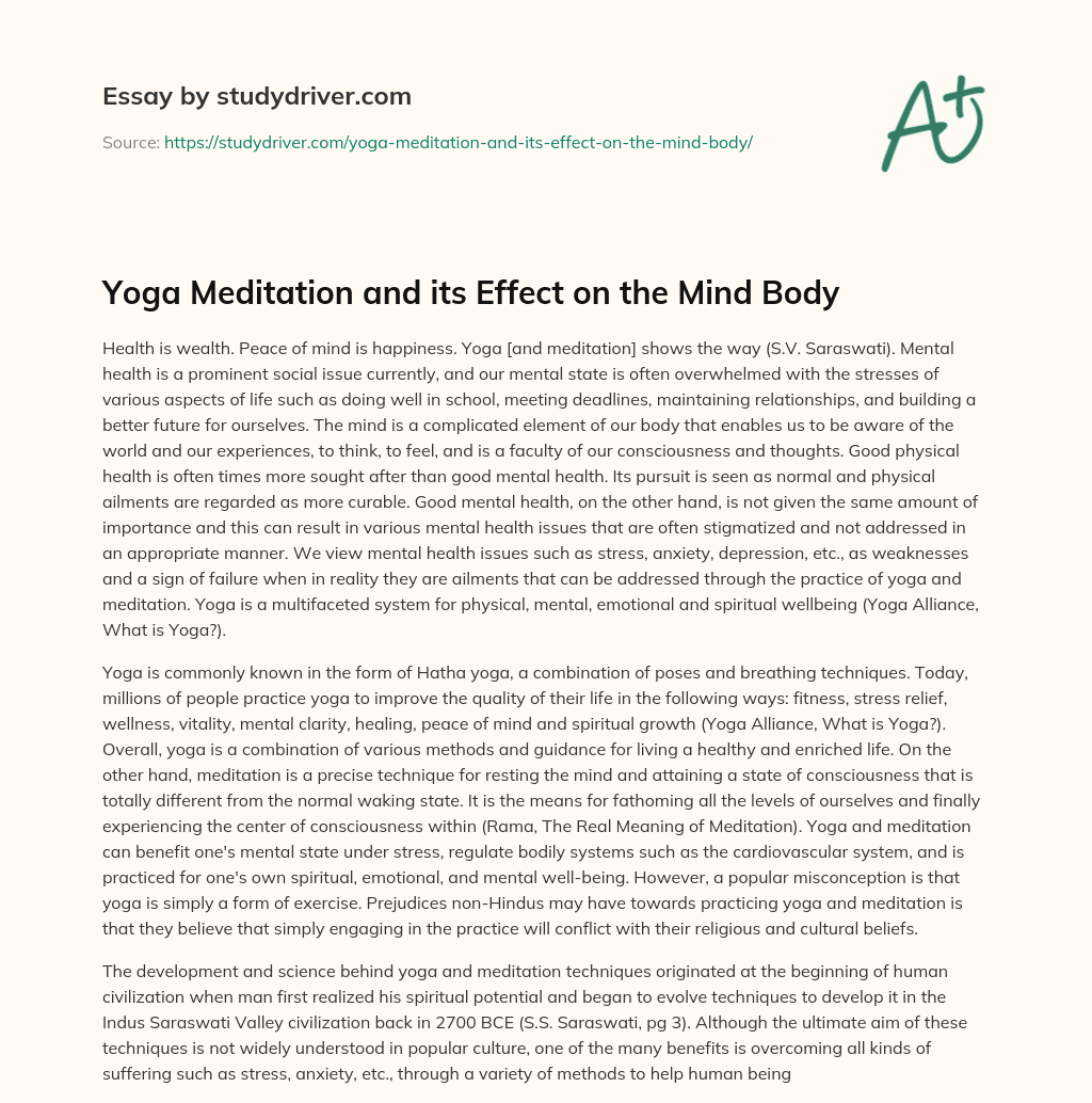 Yoga Meditation and its Effect on the Mind Body essay