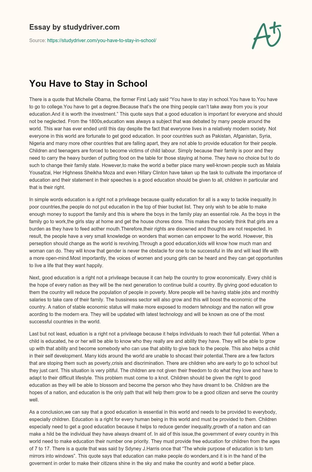 You have to Stay in School essay
