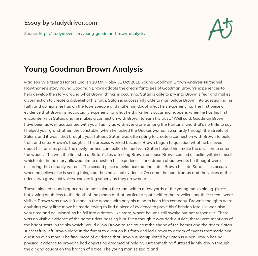 Young Goodman Brown Analysis essay