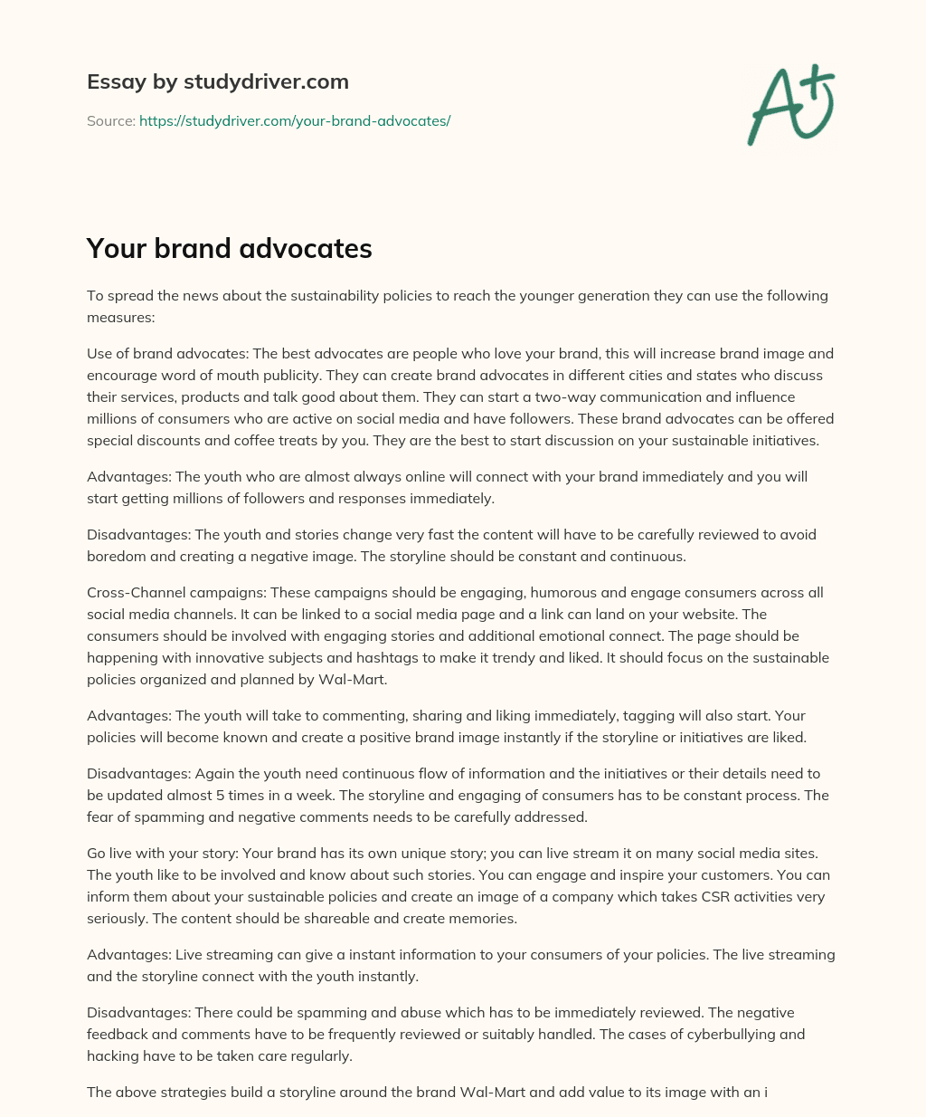 Your Brand Advocates essay
