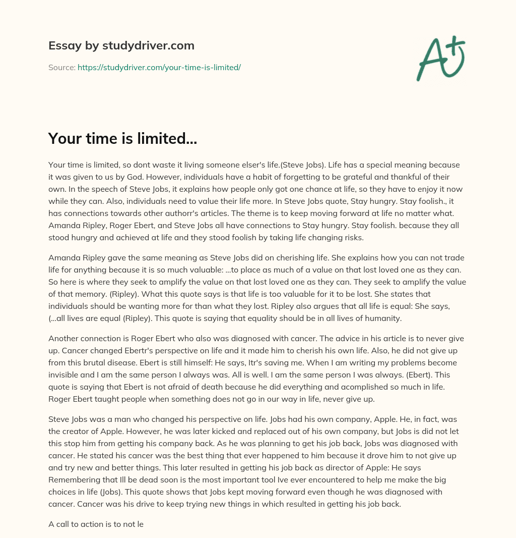 Your Time is Limited… essay
