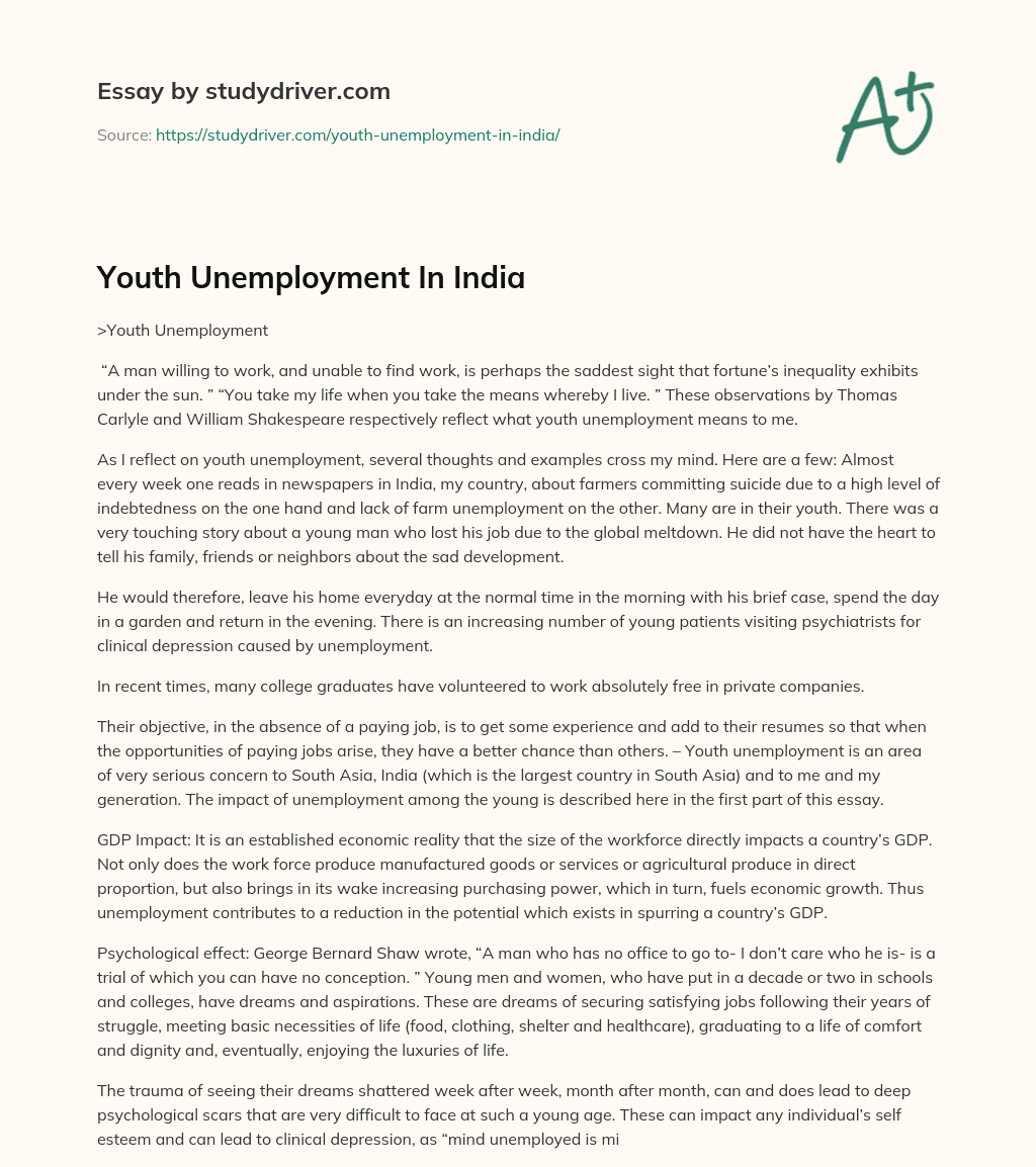 Youth Unemployment in India essay