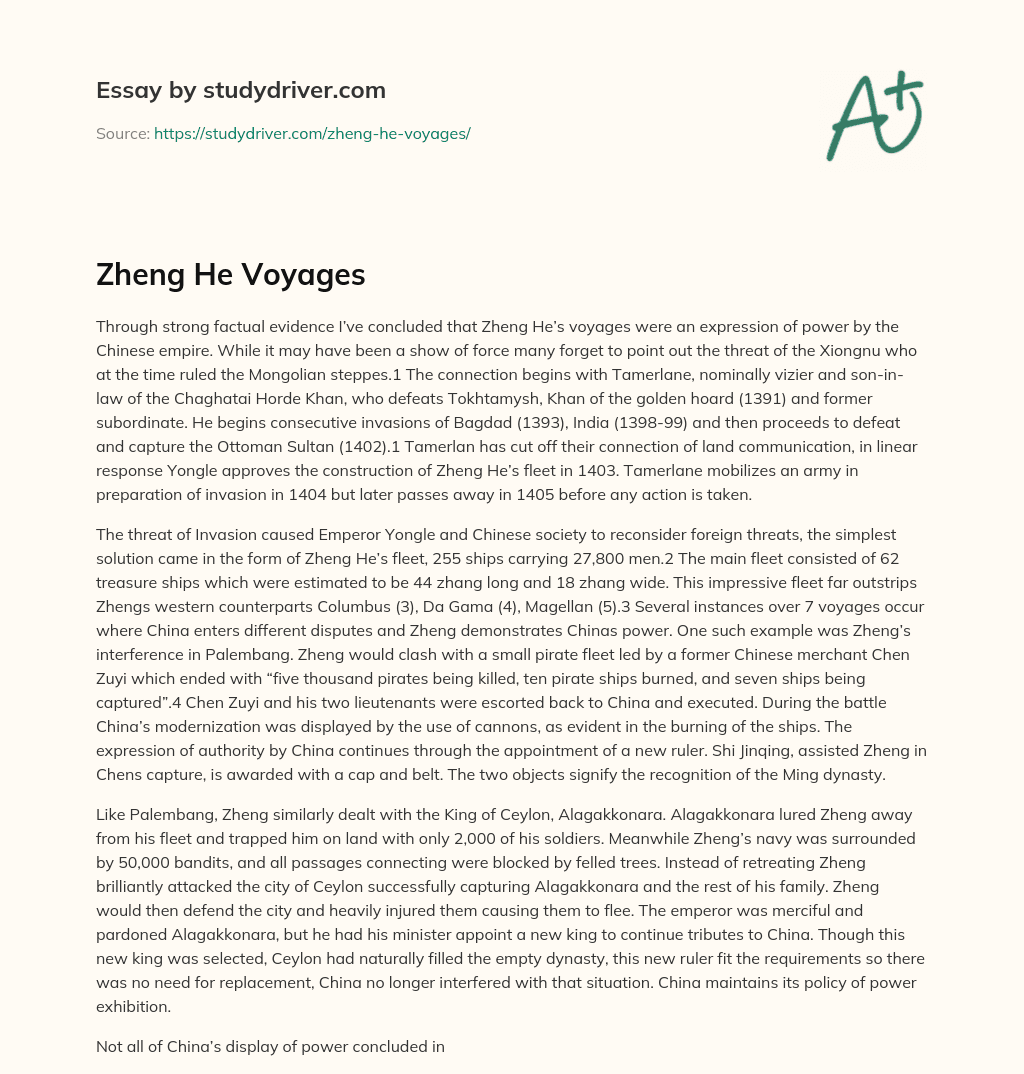 Zheng he Voyages essay